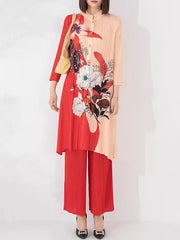 Floral Japanese Pleated Blouse & Pull-On Trousers