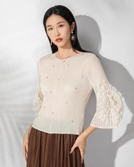Luxury Sheer Pleated Ruffled Top