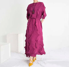 Plissé Geometric Midi Dress