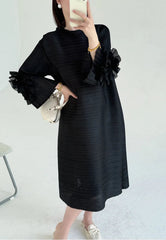 Luxe Floral-Sleeve Pleated Dress