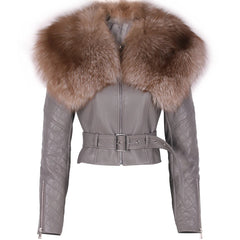 Luxe Leather Jacket with Genuine Fox Fur