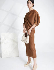 Luxury Pleated Batwing Sleeves Dress