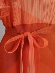 Ombre Pleated Ruffle Long Dress