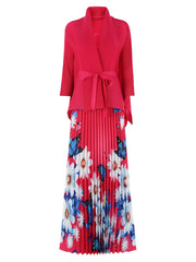 Truly Pleated 2-Piece Long Skirt & Coat Set