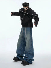 Men's Japanese Streetwear Rhinestone Baggy Jeans