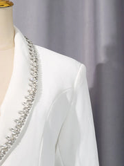Luxury Feather Crystal Collar Blazer