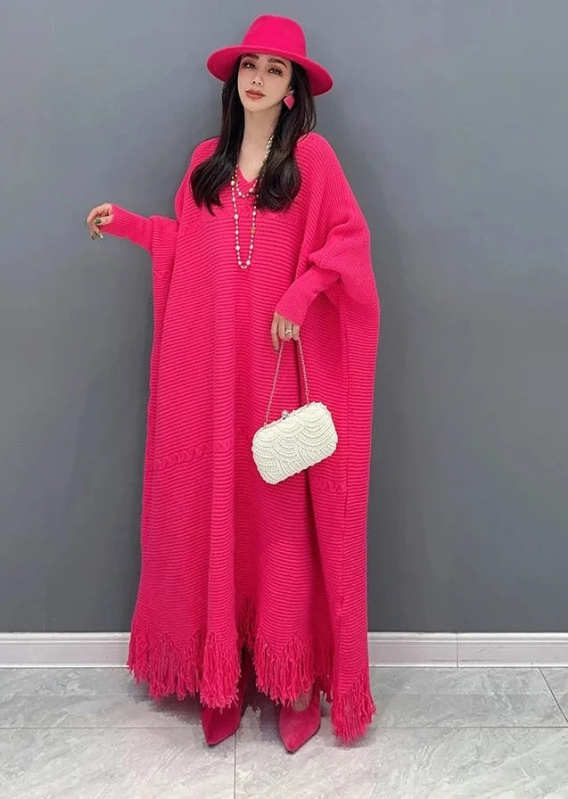 HEYFANCYSTYLE Glamorous Tassel Knit Batwing Dress