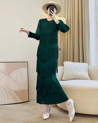 Luxury Tassels Plissé Dress
