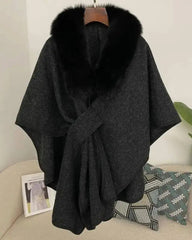 Luxury Wool-Blend Fur Cape