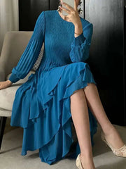 Asymmetric Fluid Pleated Dress