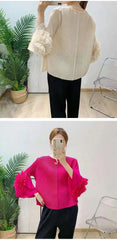 Luxury Pleated Ruffle Cuff Blouse