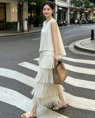 Fringe Pleated Two Piece Set
