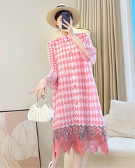 Luxury Houndstooth Pleats Dress