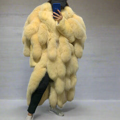 Genuine Fox Fur Tail Oversized 2-in-1 Coat