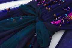 Luxury Sequined Sheer-Sleeve Dress
