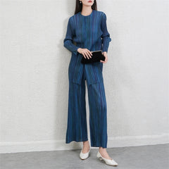 Luxury Plisse Striped Trousers Set