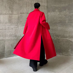 Men's Classic Long Red Woolen Coat