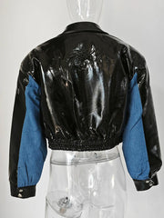 Men's Faux Leather & Denim Cropped Jacket | Luxury Streetwear