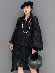 Women's Black Lace Mesh Oversized Blouse