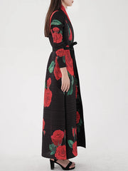 Luxurious Roses Forever Pleated Long Coat