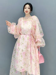 Floral Haute Couture Puff Sleeve Dress