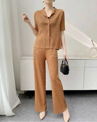 Luxury Pleated Wide-Leg Set