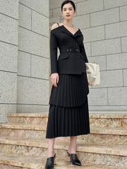 New Elegant Pleated 2-Piece Skirt Set