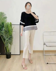 Truly Pleated Stripe 3/4 Sleeve Top