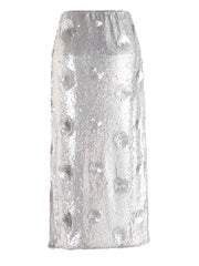 Luxury Silver Sequin Midi Skirt