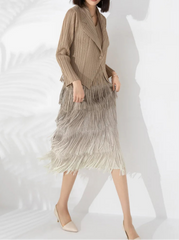 Pleated Fringe Dress & Blazer Set