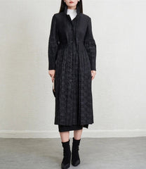 Luxury Pleated Quilted Long Coat