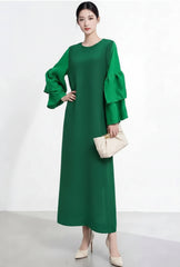 Luxury Ruffle Sleeve Plisse Dress