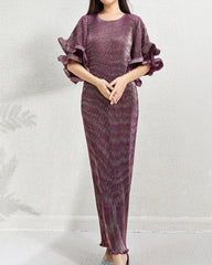Elegant Plisse Ruffle-Sleeve Dress