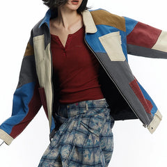 Women's Bold Denim Colorblock Oversized Jacket