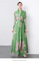 Women's Classy Floral & Leaf Long Pleated Coat