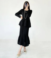 Pleated Peplum Blouse & Skirt