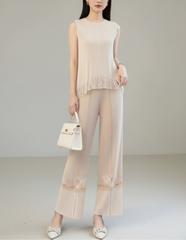 Petite Plissé Straight Leg Pants