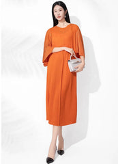 Plissé Batwing Sleeves Dress