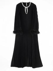 Truly Sequins Faux Fur Plissé Pleated Dress