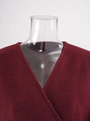 Luxe Burgundy Wool Blend Wide Leg Pant Suit