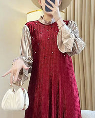 Elegant Pleated Ruffle Sleeve Dress