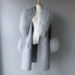 Women's Luxe Cashmere Wool and Sheep Fur Coat