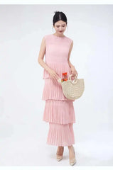 Unique Tiered Pleated Sleeveless Dress