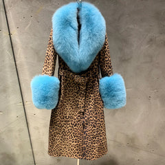 Women's Leopard Sheepskin Fox Fur Coat
