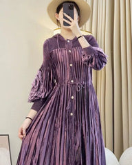 Luxury Pleated Lantern Sleeve Dress