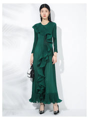 Luxurious Plissé Pleated 3D Ruffles Midi Dress