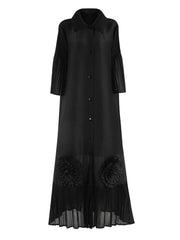 Plissé Flared Sleeve Maxi Dress