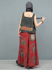 Luxe Boho Denim Patchwork Top & Wide-Leg Pants