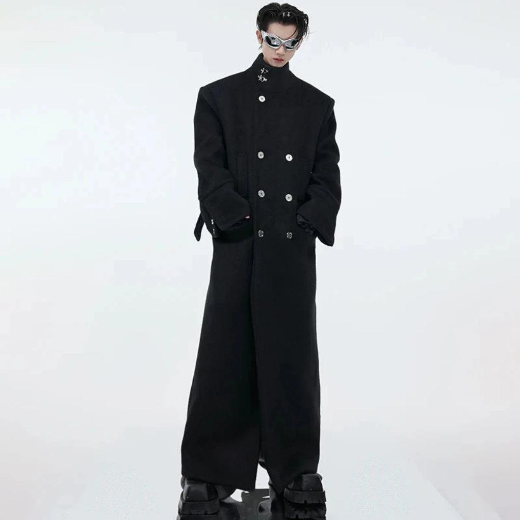 Luxury Men's Floor-Length Wool Trench Coat