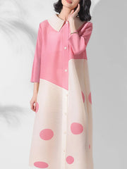 Luxury Japanese Pleated Polka Dot Blouse Dress
